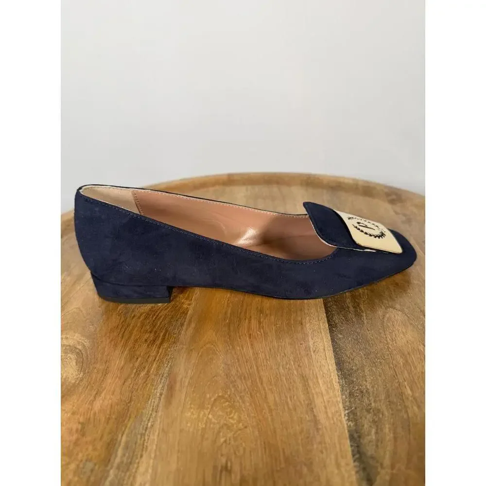 Pollini Clodette15 Oceano Navy Suede Ballerinas w/ Gold Plaque EU 35 / US 5 NWB - Picture 10 of 12